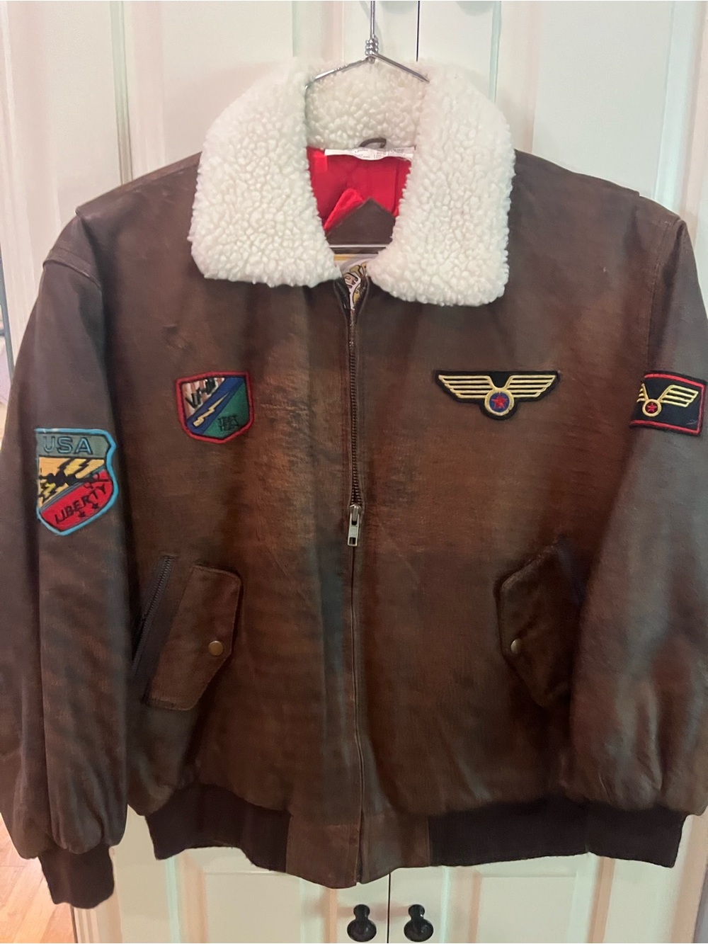 Vintage Brown Aviator Faux-Shearling Collar Jacket